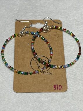 Handmade Multicolor Seed Bead Hoop Earrings by